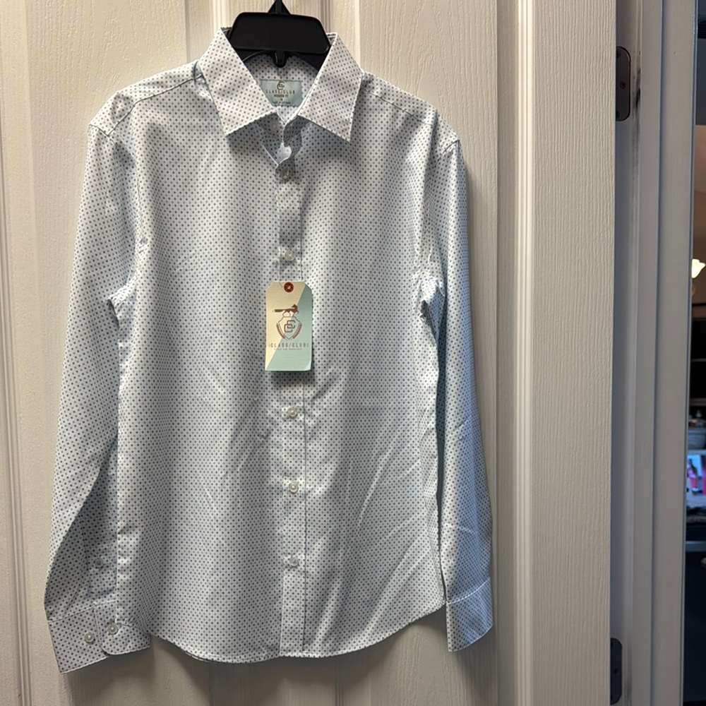 Class/Club White Dress Shirt with blue dots Classic Long Sleeve